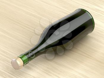 Sparkling wine bottle on wood table