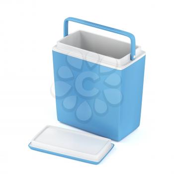 Empty blue cooling box on white background