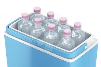 Handheld refrigerator with bottles of water 