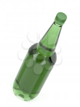 Green plastic bottle for beer, soda, water or other liquids