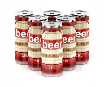 Group of beer cans on white background