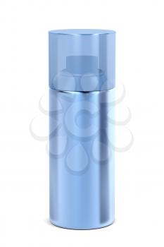 Blue aerosol spray can on white background 