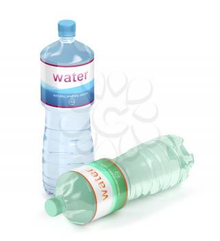Mineral and sparkling water bottles on white background 