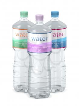 Different types of bottled water, 3D illustration