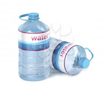 Two big water bottles on white background, 3D illustration