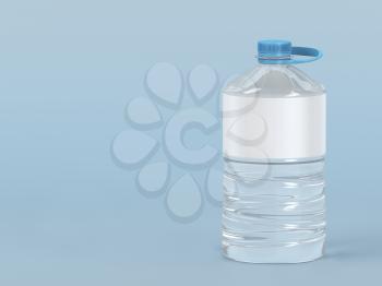Large plastic water bottle on blue background
