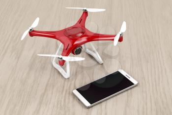 Unmanned aerial vehicle (drone) and smartphone with blank display