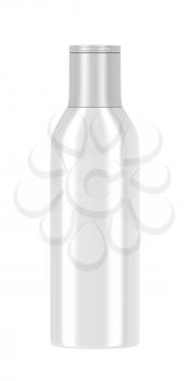 Front view of plastic bottle for cosmetic products, isolated on white background