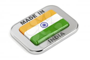 Made in India, shiny badge on white background 