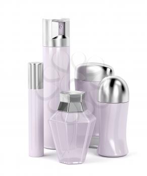 Set of female cosmetic products (perfume, body sprays, roll-on and stick antiperspirant deodorants)