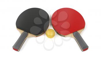 Table tennis equipment on white background