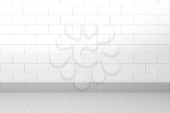 Empty room with tiled wall and floor, 3D illustration