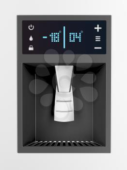 Ice and water dispenser on silver refrigerator