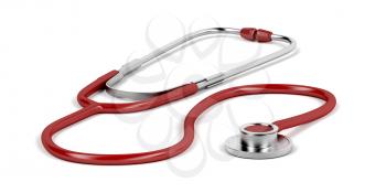 Red stethoscope on white background 