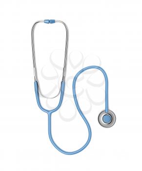 Medical stethoscope on white background, top view