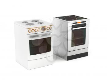 Two different types of electric stoves on white background 