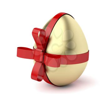 Gold egg with red ribbon, Easter decoration 