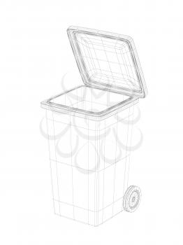 3D wire-frame model of waste container on white background
