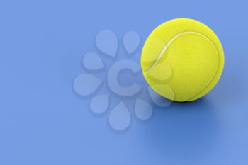 Tennis ball on blue court, 3D illustration