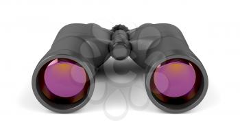Front view of black binoculars on white background