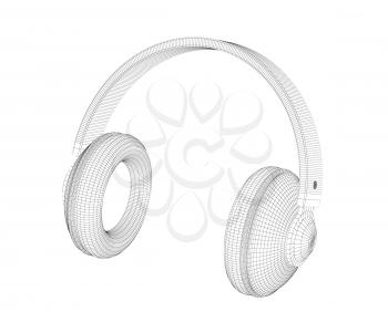 3D wire-frame model of big over-ear headphones on white background