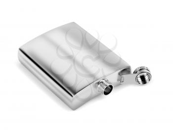 Empty hip flask on white background