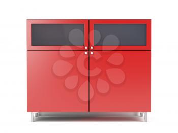 Red storage cabinet on white background, front view