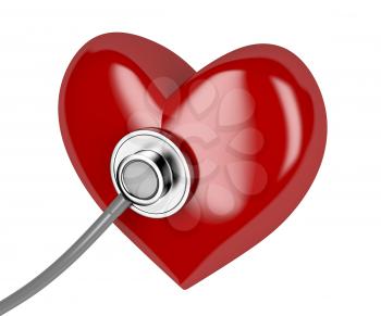Red heart and a stethoscope, 3D illustration 