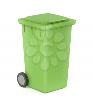 Green plastic waste container on white background 