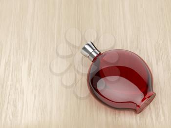 Red liqueur bottle on wood table