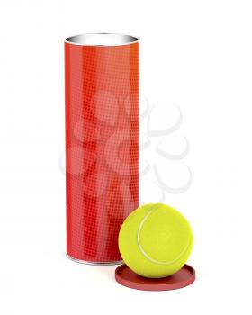 Can with tennis balls on white background