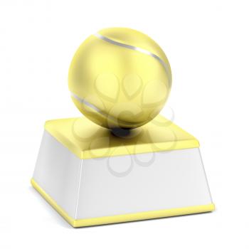 Golden trophy with tennis ball on white background 