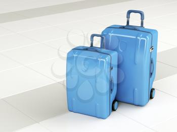 Blue travel bags at the airport 