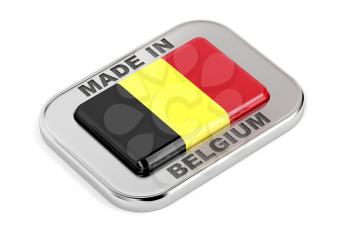Silver badge Made in Belgium on white background