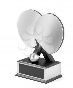 Silver table tennis trophy on white background