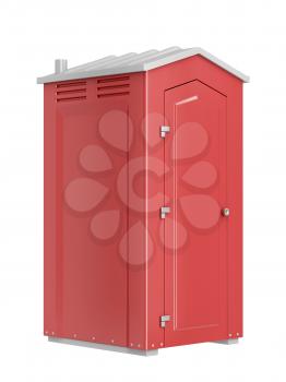 Red mobile chemical toilet isolated on white background