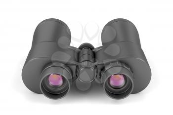 Black binoculars on white background, 3D illustration