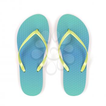 Flip flops on white background, top view