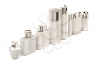 Group of cosmetic products on white background