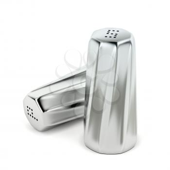 Silver salt and pepper shakers on white background 