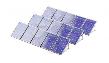 Group of solar panels on white background