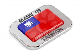 Made in Taiwan silver badge on white background