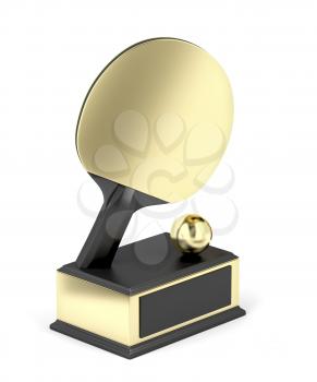 Gold table tennis trophy on white background