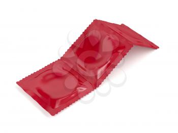 Three condoms on white background, 3D illustration 