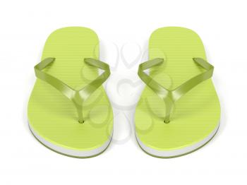 Green flip flops on white background