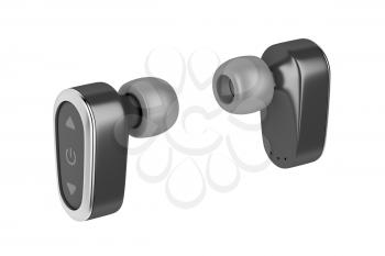 Black wireless in-ear headphones isolated on white 
