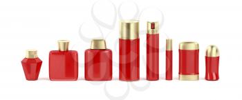 Set of cosmetic products on white background, front view 