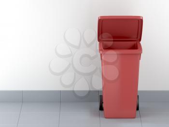 Red plastic waste container, 3D illustration 