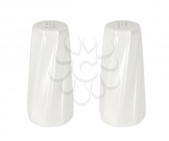 Ceramic salt and pepper shakers isolated on white background 