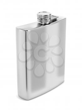 Silver hip flask on white background 
